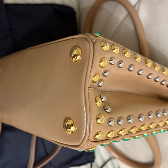 Prada Beige Saffiano Satchel with Turquoise Crystal Studs - Picture 13 of 16